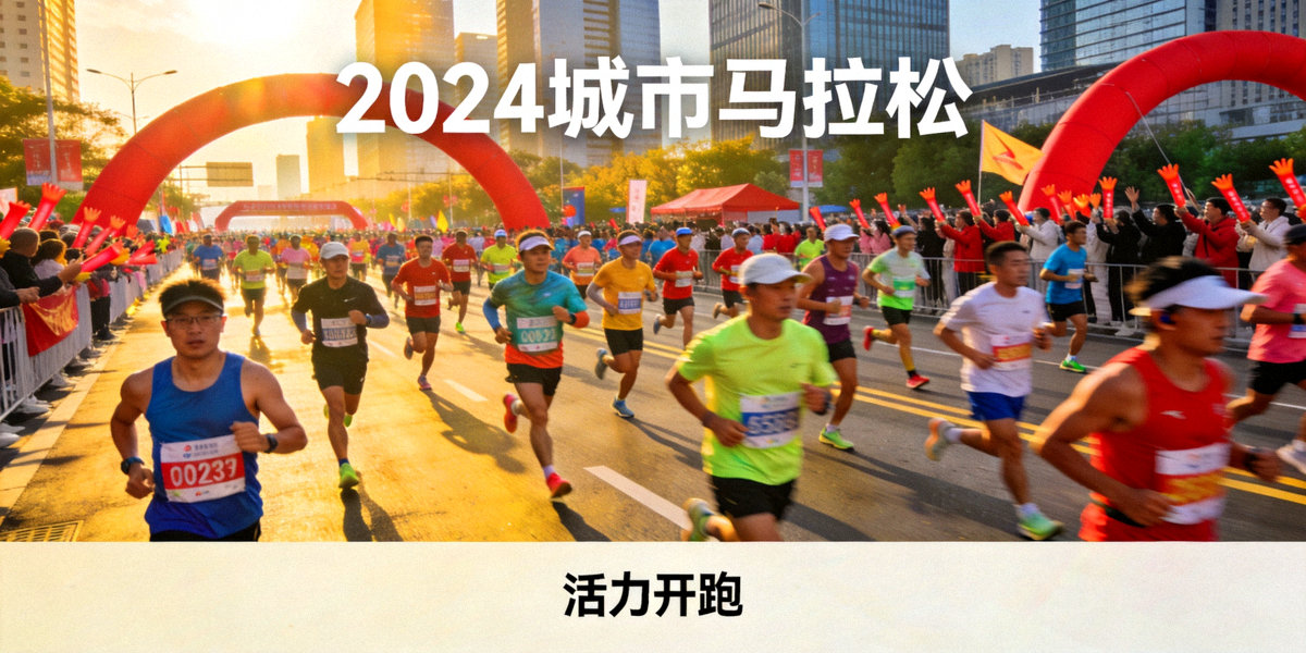2024城市马拉松比赛盛况 - 成千上万跑者穿过现代都市街道，场面宏大