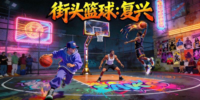 街头篮球：复兴游戏宣传图 - 嘻哈风格篮球场角色