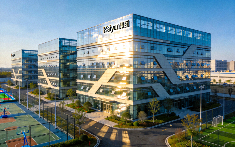 kaiyun集团总部大厦外景 - 现代玻璃幕墙建筑位于体育产业园区内