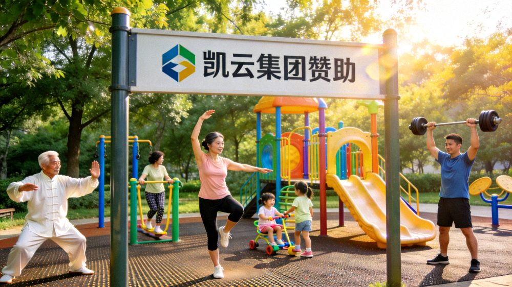 社区居民在凯云集团赞助的社区健身公园愉快锻炼 - 老少皆宜的体育活动