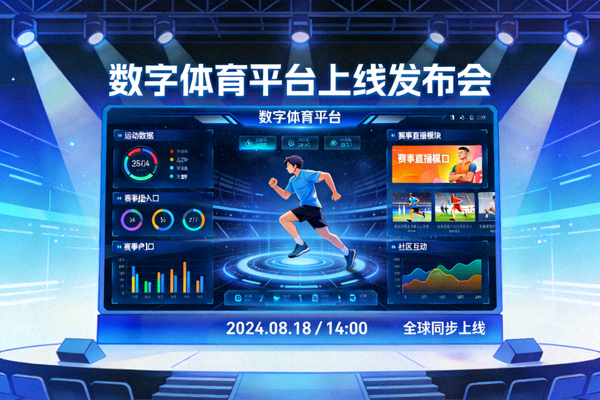 数字体育平台上线发布会 - 大屏幕上展示应用界面